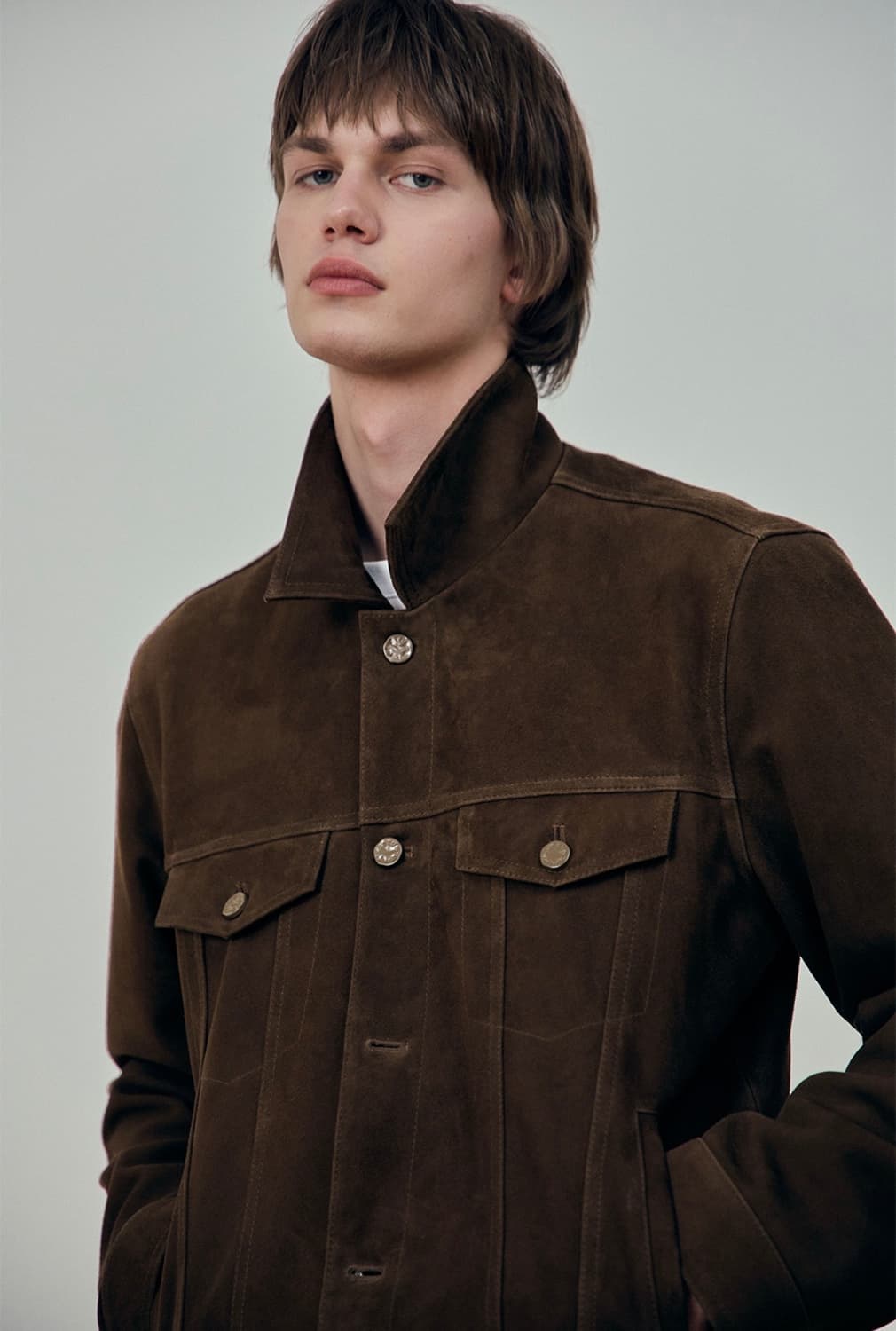 [M] STU 고트 스웨이드 레더 가죽 트러커 자켓 브라운 상품이미지7