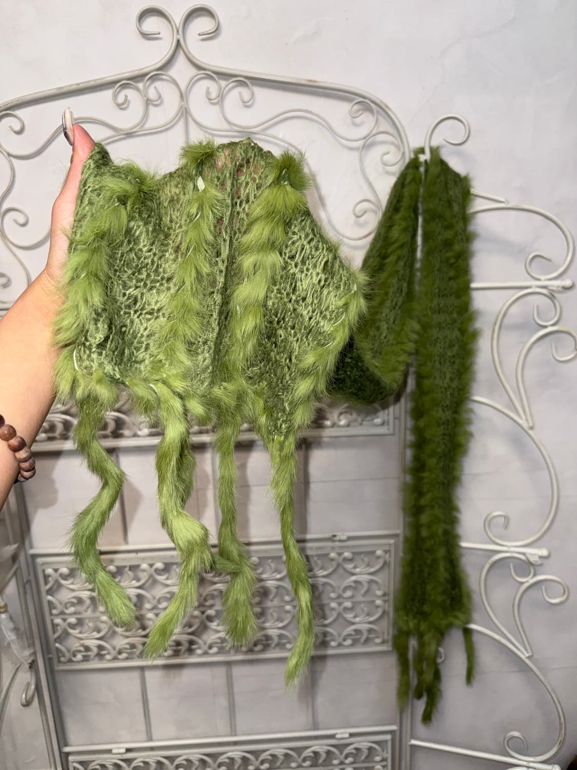 Renoma olive rabbit fur trimmed muffler 상품이미지4