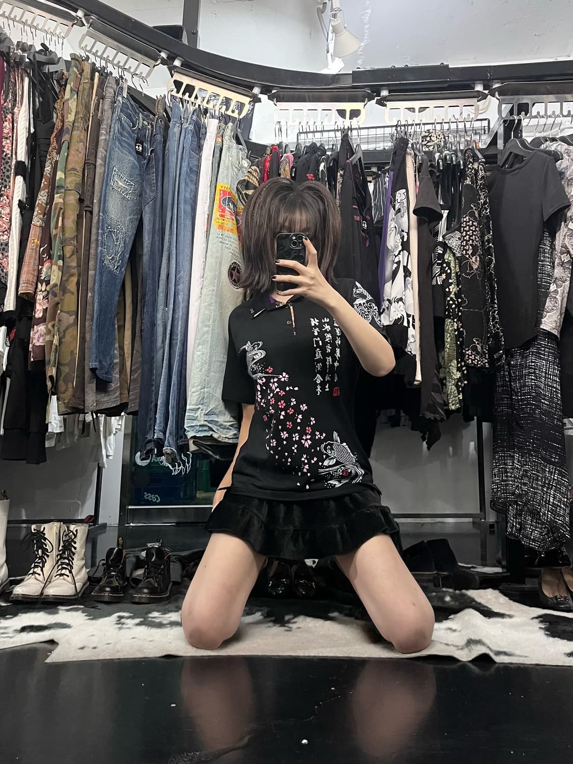 오리엔탈 자수 프린팅 카라 반팔 상품이미지1