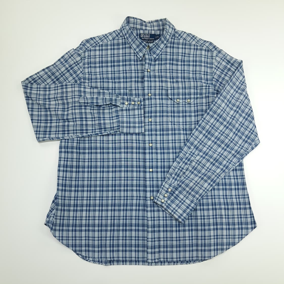 CN754 XL 폴로 랄프로렌 스모키블루 웨스턴 체크 긴팔 셔츠 남방 상품이미지2