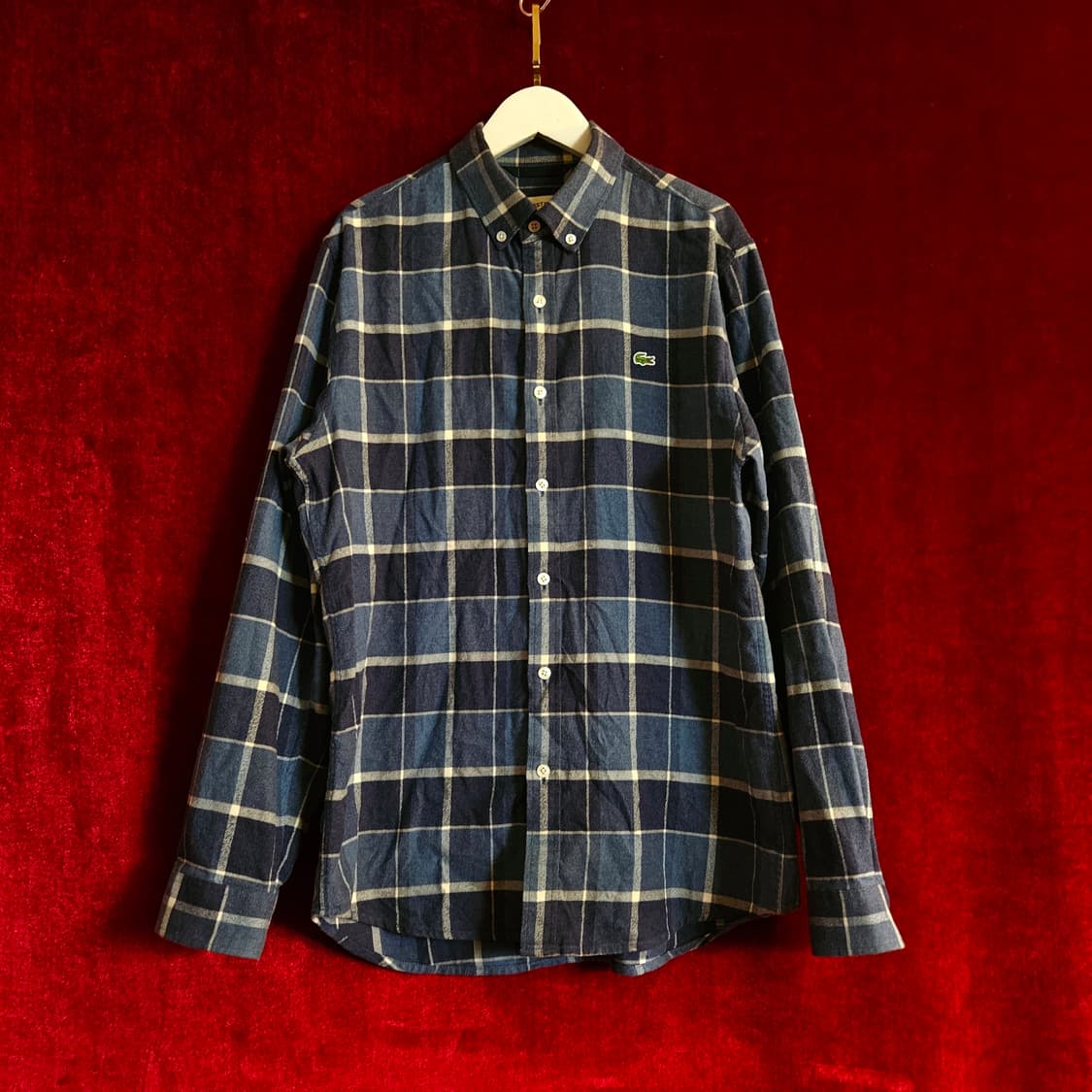 라코스테(Lacoste) 베이직 버튼다운 블루 체크 셔츠 95-100 상품이미지2