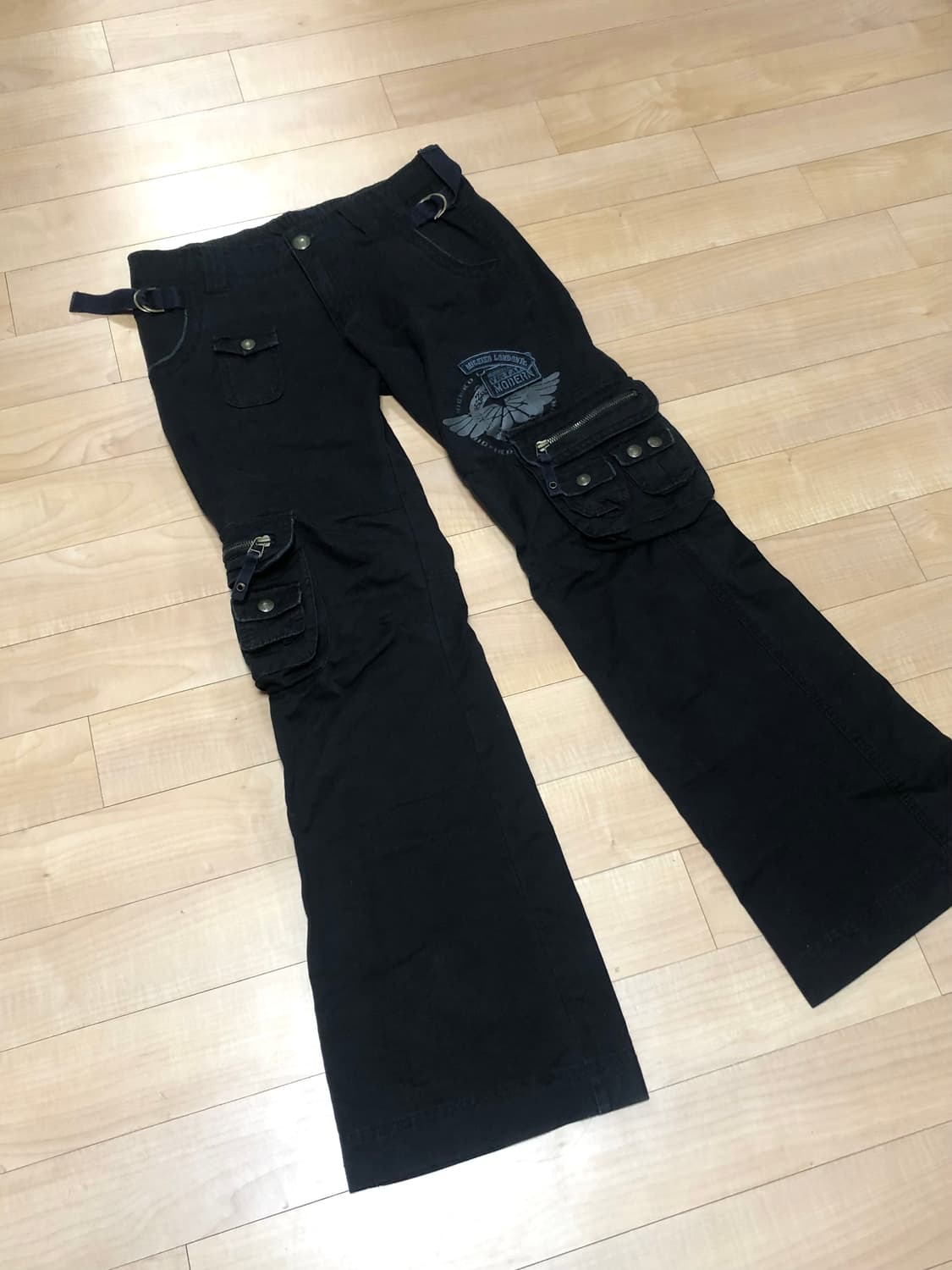 빈티지 세미 부츠컷 블랙 카고팬츠 y2k 00s 펑크 상품이미지1