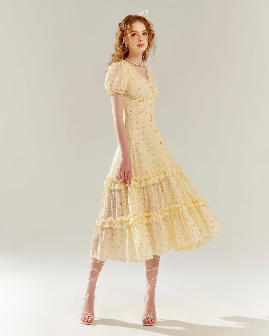 티파니스튜디오 플라워 롱 원피스 퍼프 반팔 프릴 휴양지원피스 상품이미지6