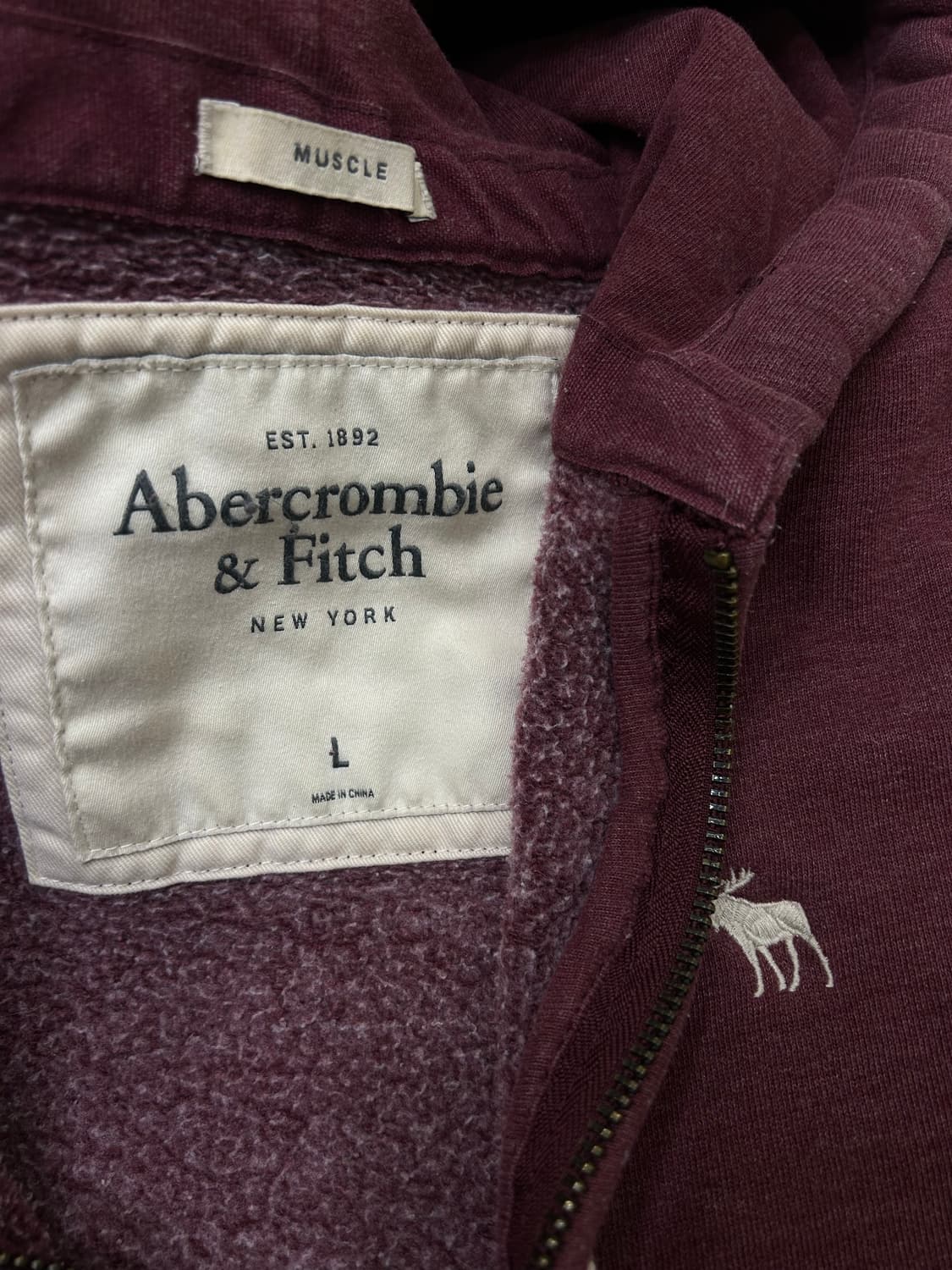 [L]아베크롬비 머슬핏 후드집업/버건디/기모 상품이미지5