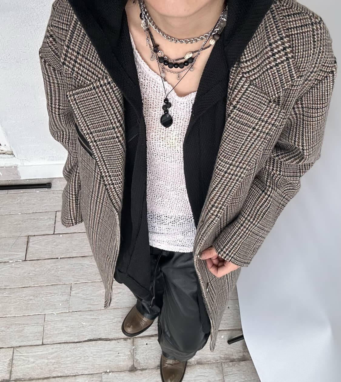 OY check pattern long coat 상품이미지1