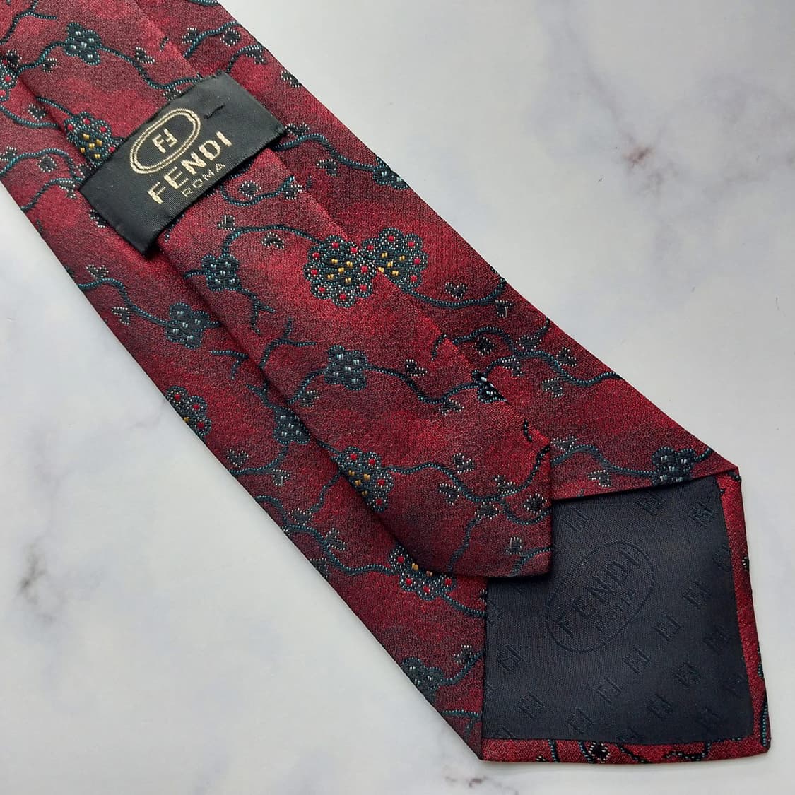 펜디 실크 와인 플로럴 자카드 넥타이 8.9cm A+~A등급 K1325
 상품이미지8
