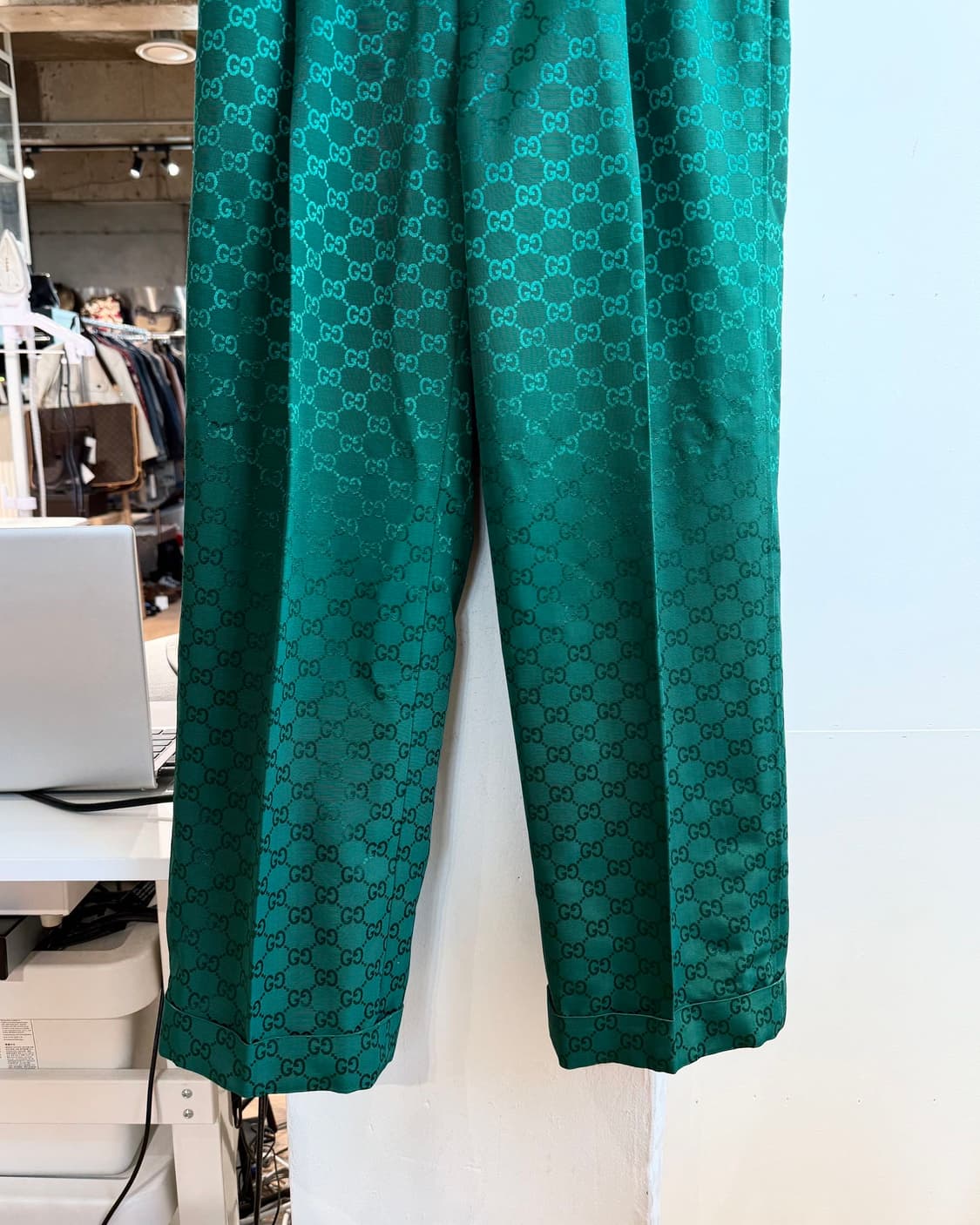 구찌 그린 GG 자카드 레이온 혼방 슬랙스 팬츠  상품이미지4