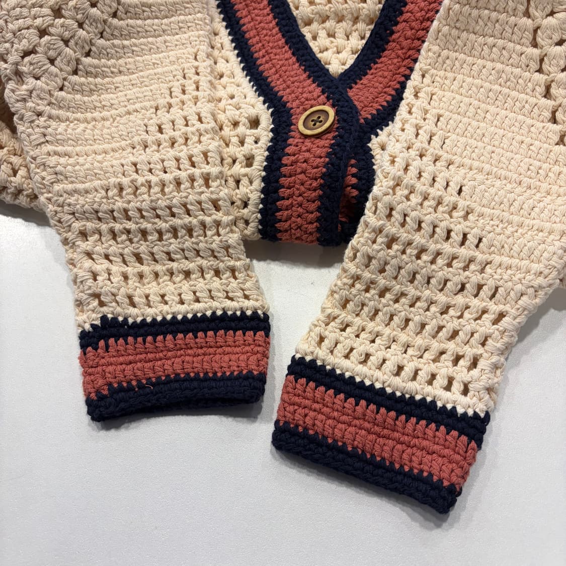 [S] REDONE 리던 크로셰 가디건 아이보리 배색 새상품 D503 상품이미지8