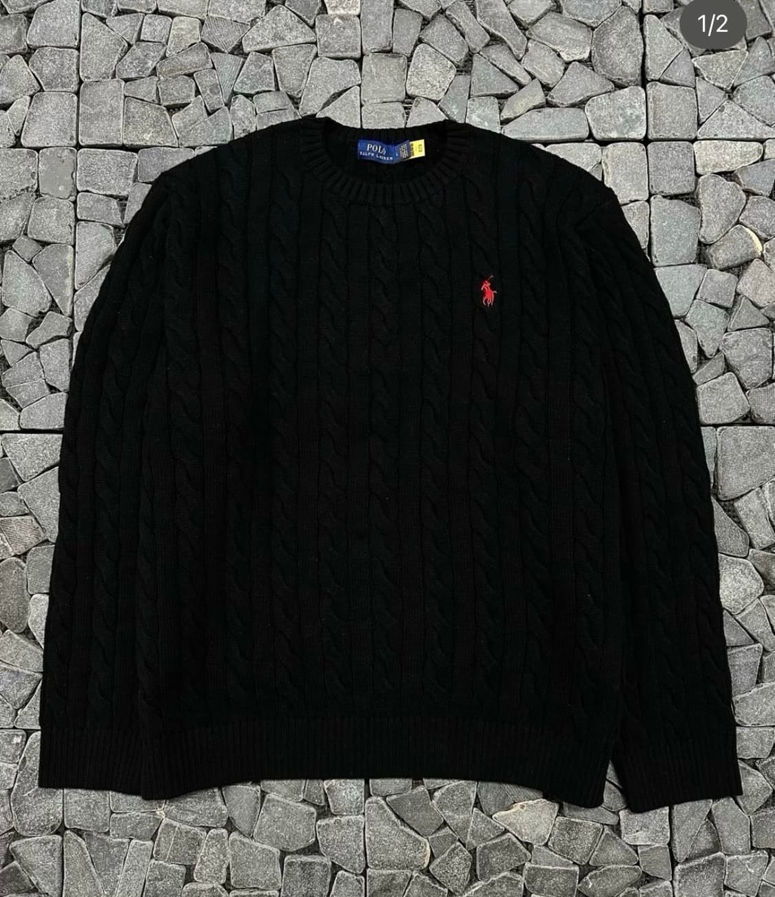 폴로 피마코튼 케이블 니트 블랙 L 상품이미지1