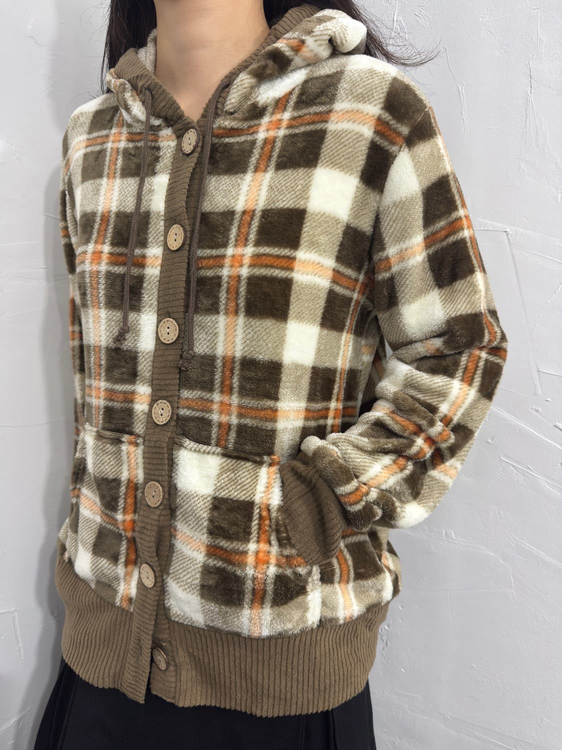 check fleece hood cardigan 상품이미지4