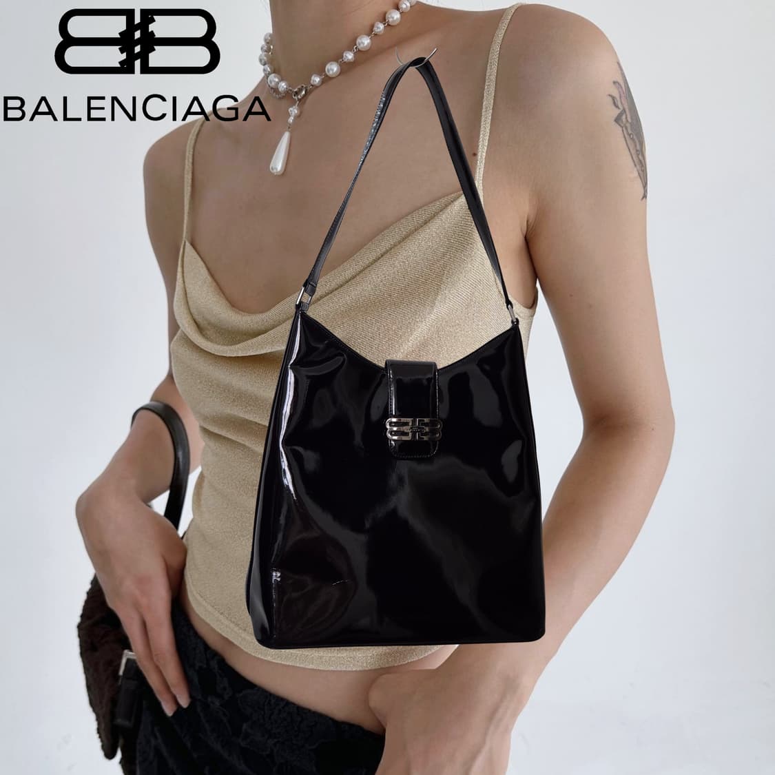 BALENCIAGA 00s Black enamel leather Bag 상품이미지1
