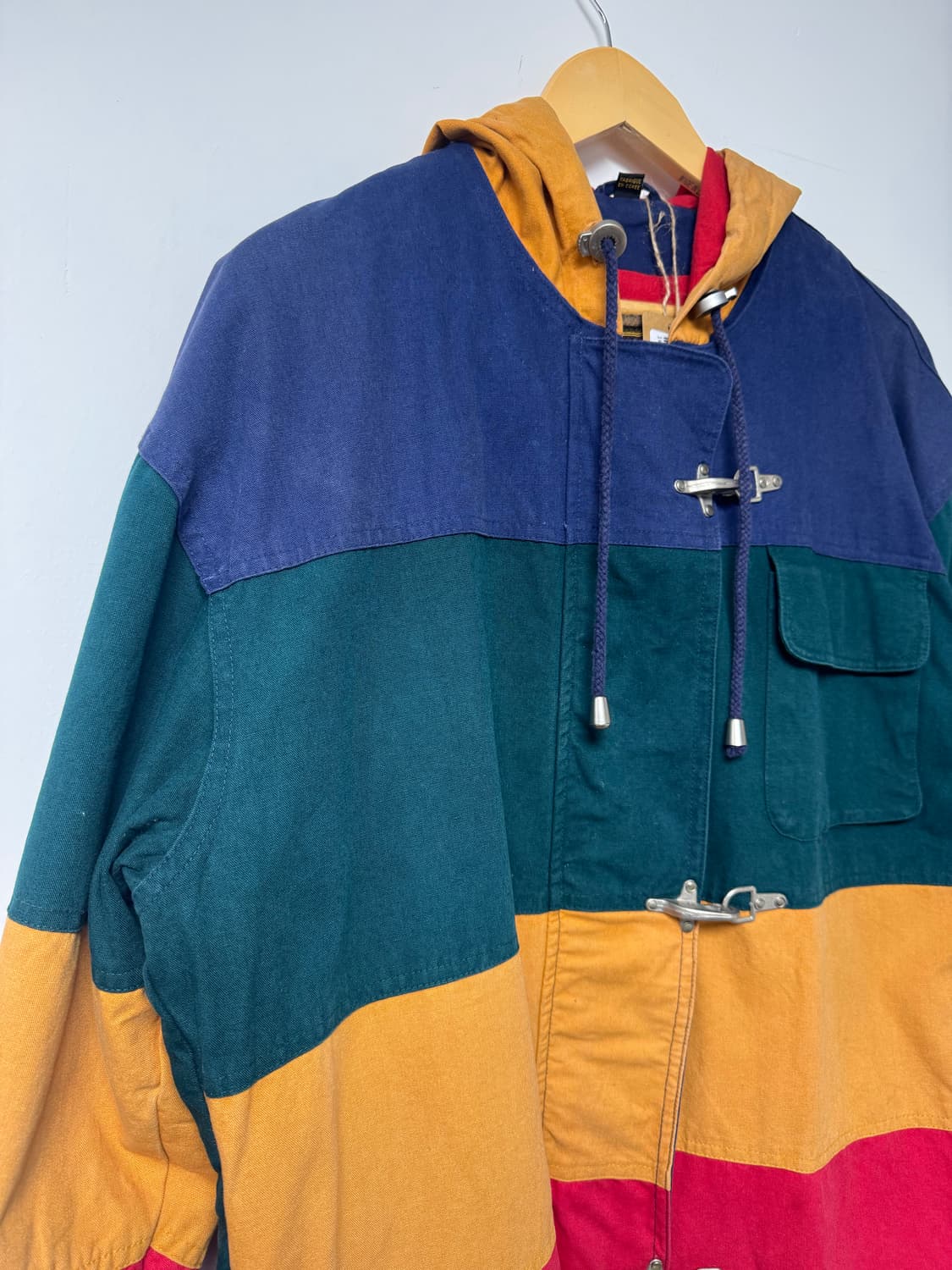 90s 빈티지 프렌치 컨트리 컬러블럭 파이어맨 버클 후드 워크 자켓 상품이미지2