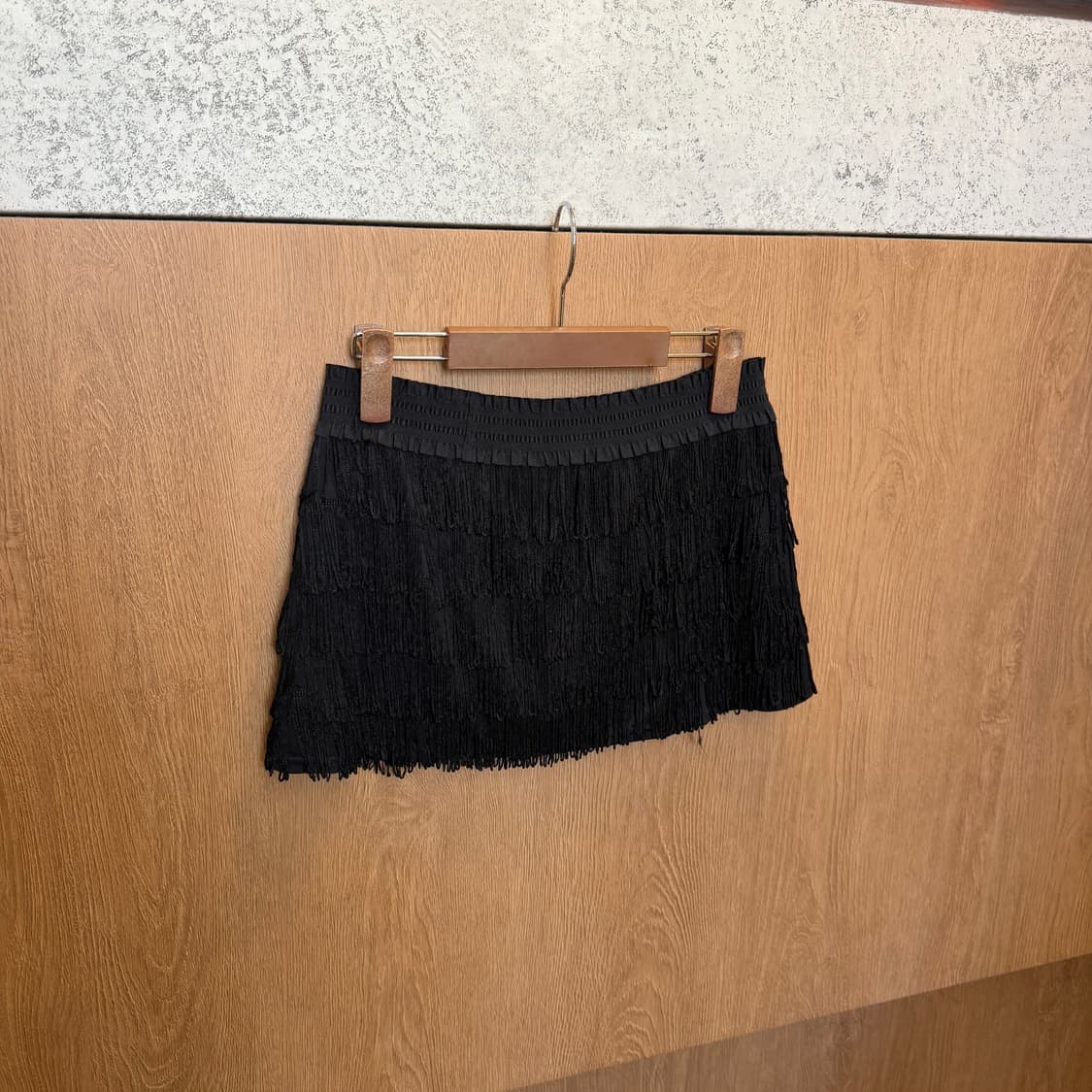 빈티지 프린지 태슬 미니 스커트 밴딩 디테일 블랙 상품이미지2