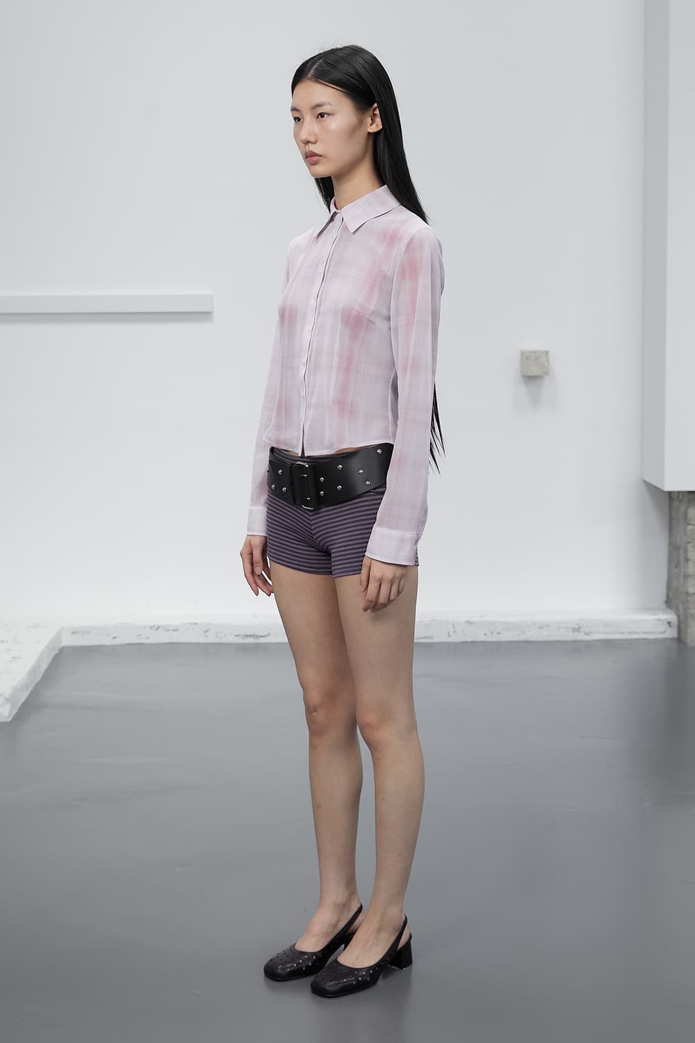 CERRIC 세릭 25S/S 씨쓰루 체크 셔츠 핑크 상품이미지2