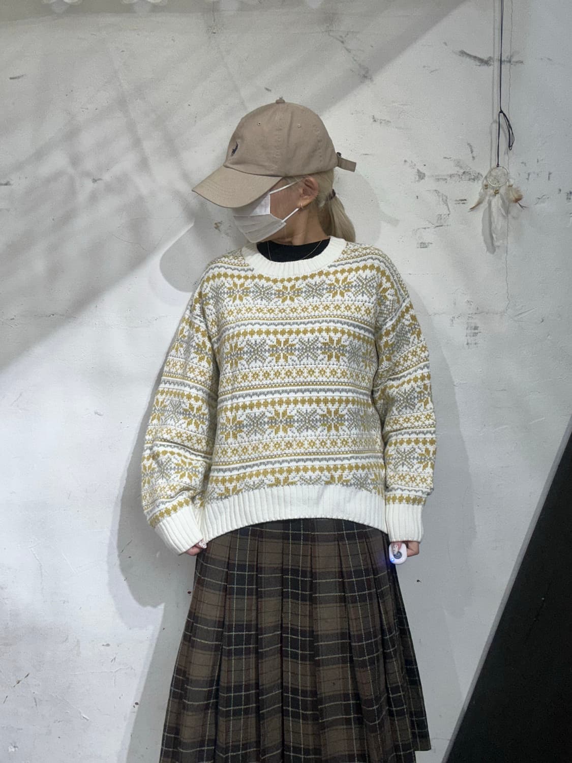 일본 빈티지 아이보리 패턴 모리걸 니트 M 상품이미지2