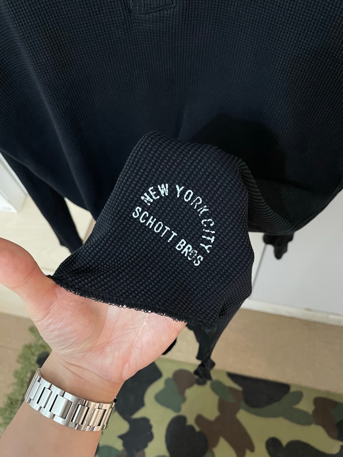 쇼트 와플 헨리넥 티셔츠 (L) 상품이미지3
