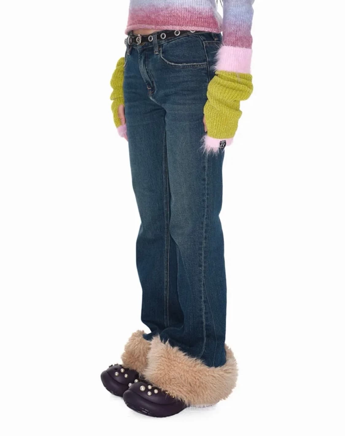 유쓰배쓰 Fur hem denim pants - S 상품이미지6