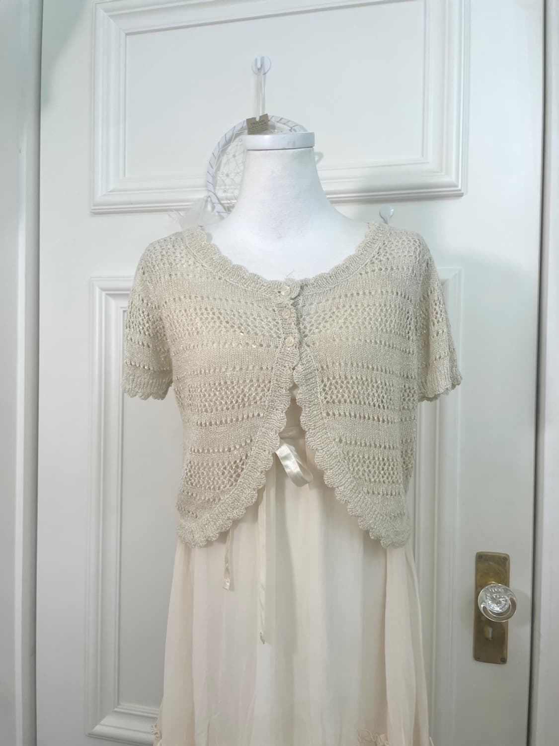 beige glitter mini crochet bolero 상품이미지1