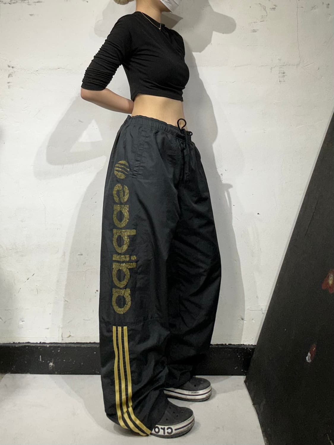 아디다스 블랙 골드 삼선 와이드 빅 로고 트랙 팬츠 추리닝 바지 L 상품이미지1