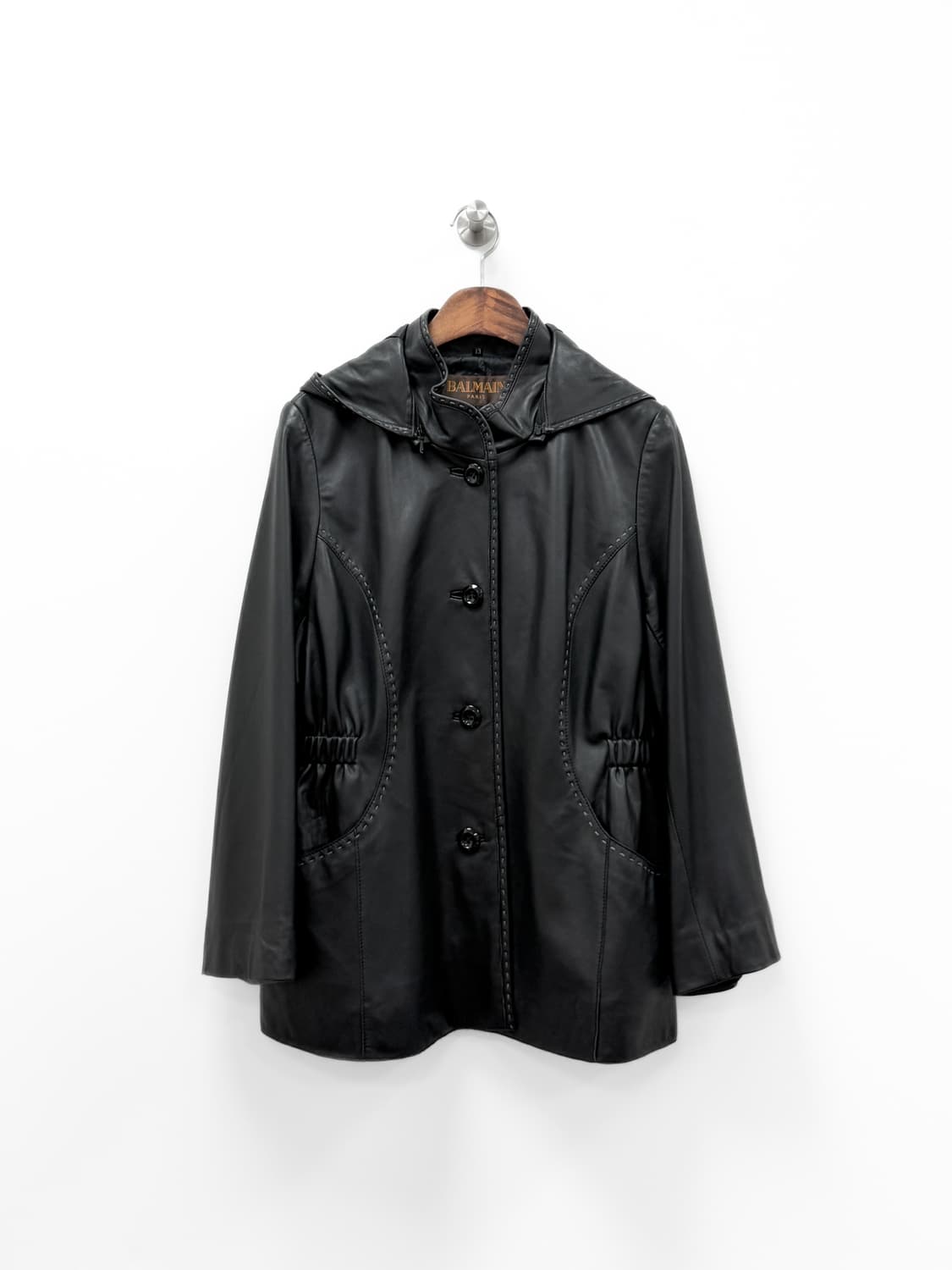 발망 후드 램스킨 레더 코트 상품이미지1