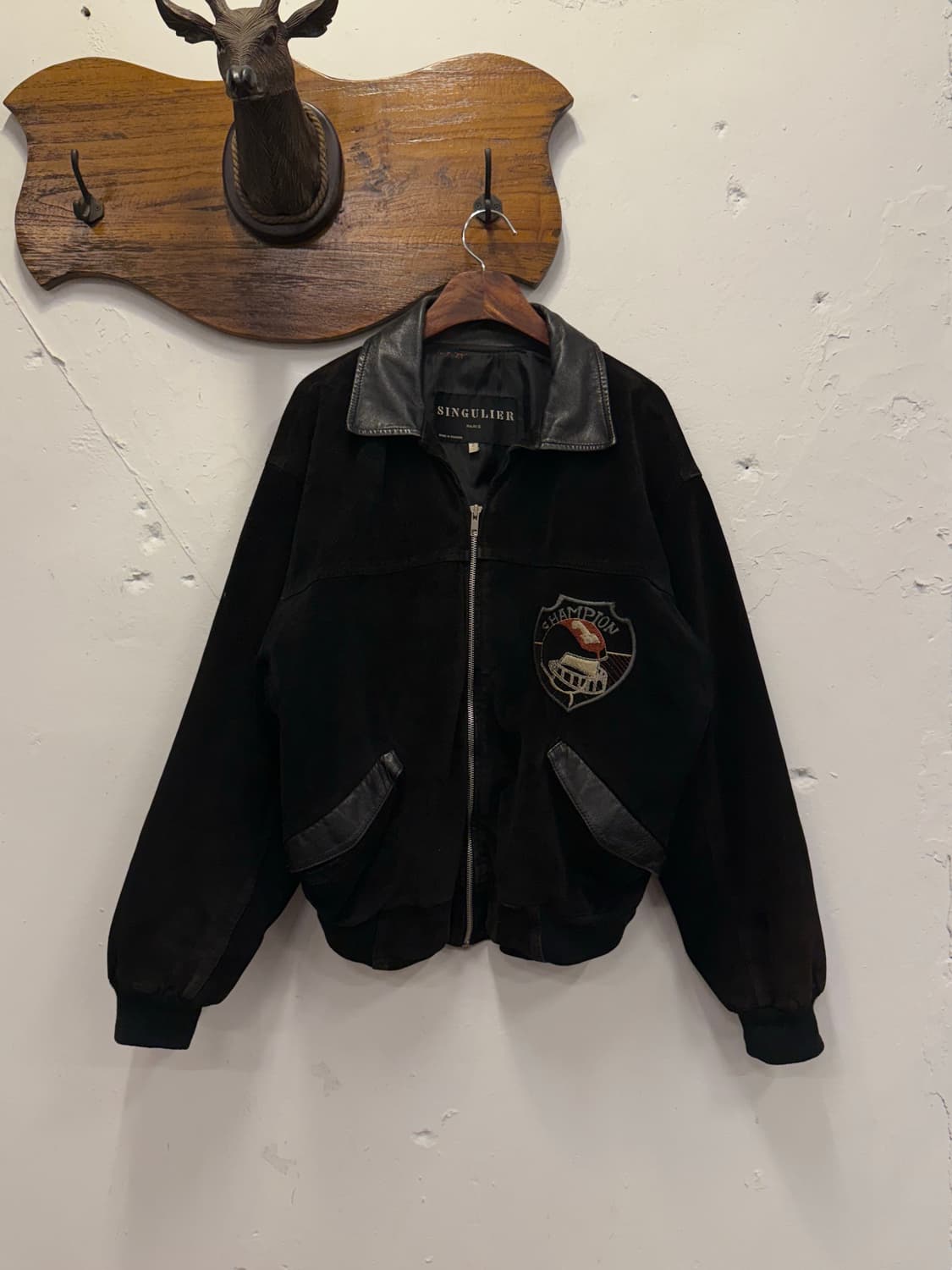 L) 90s France SINGULIER Suede Varsity Ja 상품이미지7