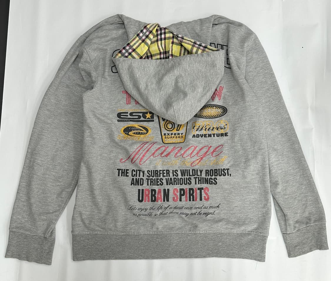 괴짜 프린팅 레터링 그레이 후드집업 일본 빈티지 오버핏 블록코어 상품이미지3