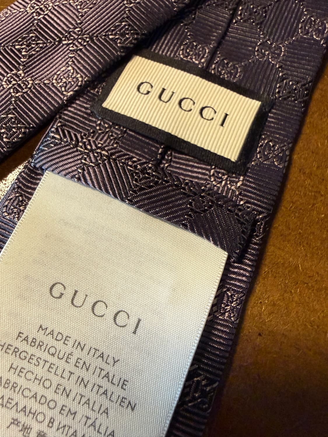 구찌 GUCCI GG비 자카드 실크 넥타이 퍼플 그레이 상품이미지4