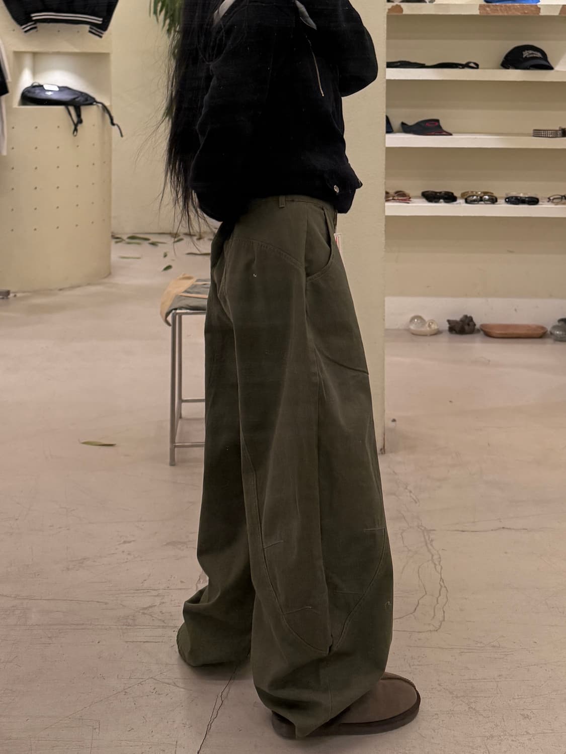 카키 입체 패턴 와이드 팬츠 U496 상품이미지2