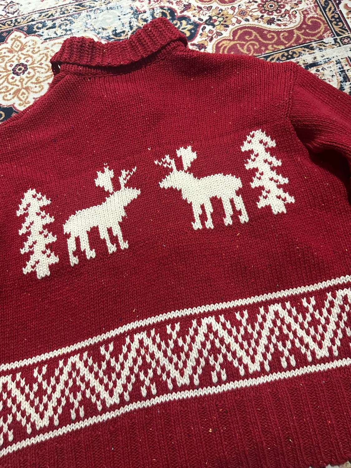 레드 노르딕 크롭 니트집업 상품이미지3