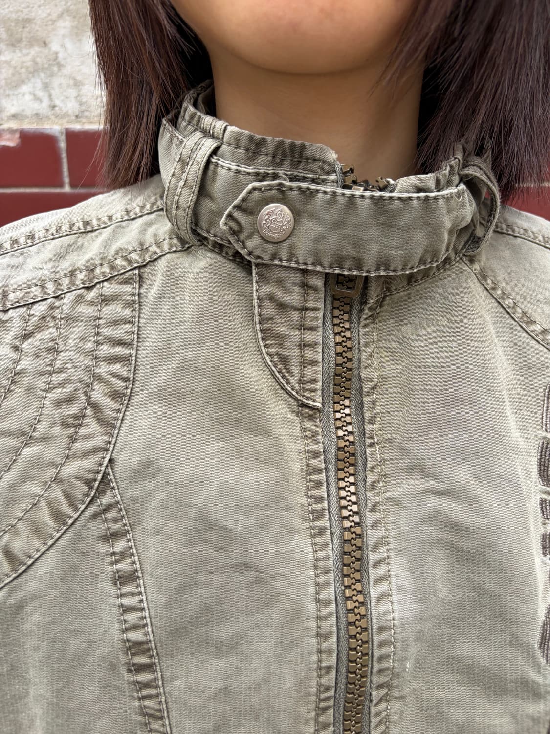 워싱 카키 크롭 집업 자켓 M 상품이미지3