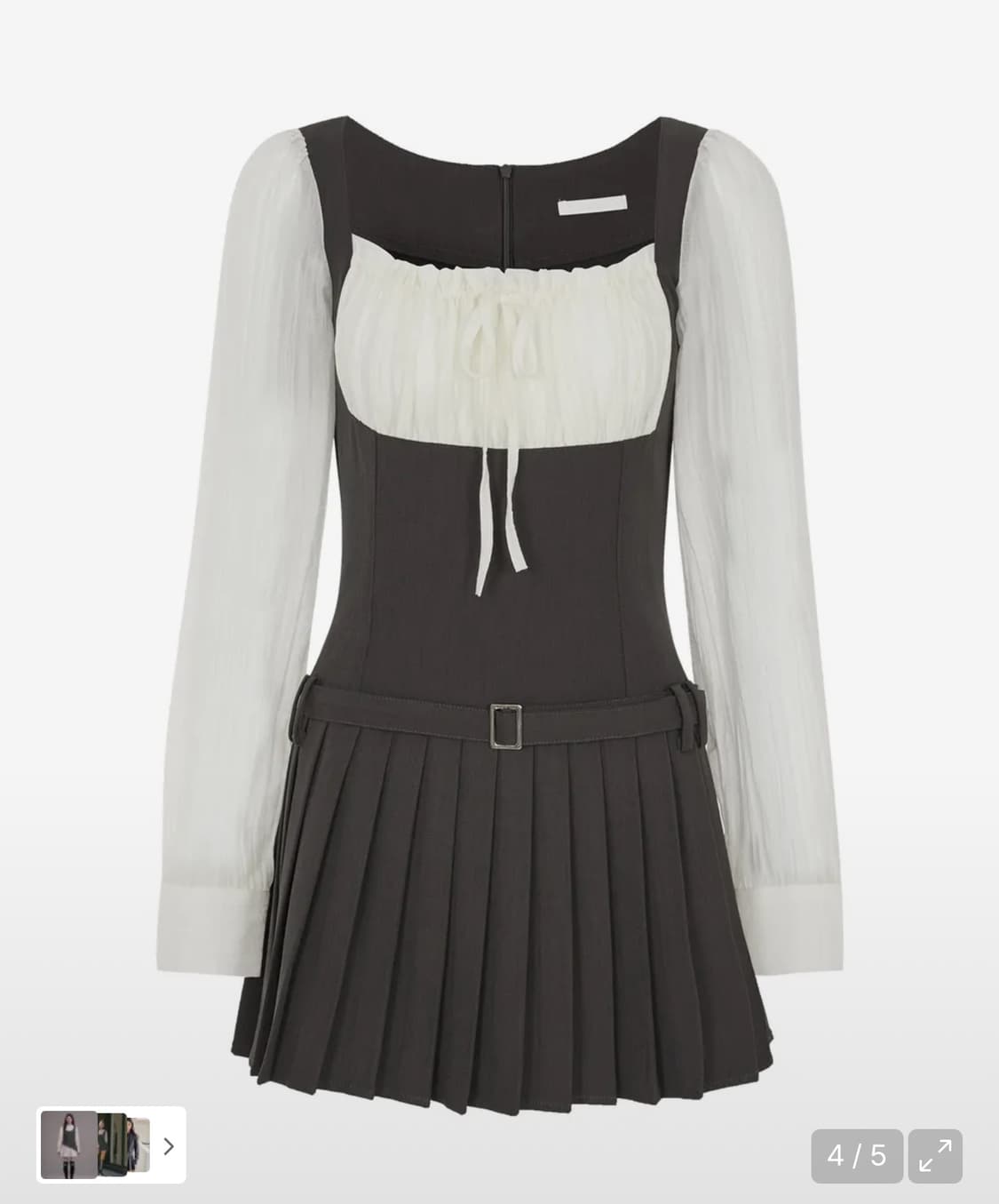 일리고 프레피 리본 플리츠 원피스 차콜 상품이미지1