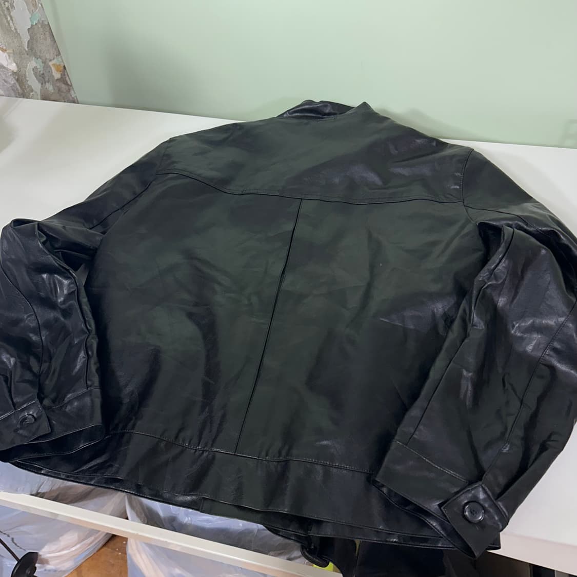 OS 말렌키 블랙 크롭오버핏 레더자켓 가죽자켓 상품이미지5