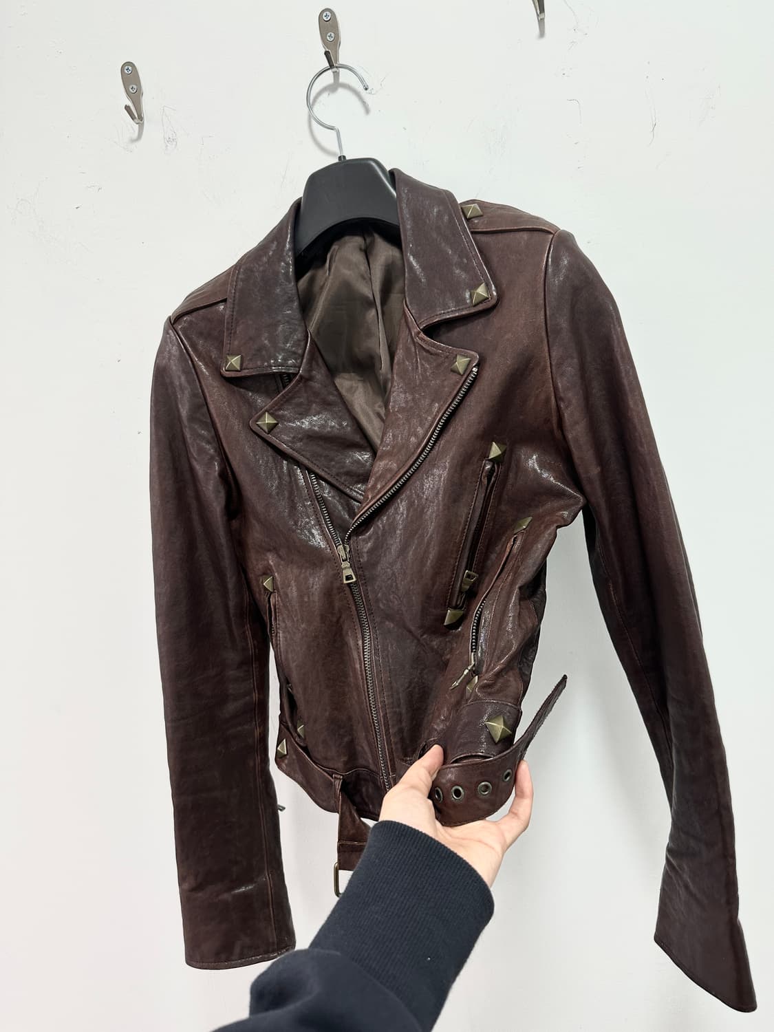 Lambs leather gold stud buttoned jacket 상품이미지4