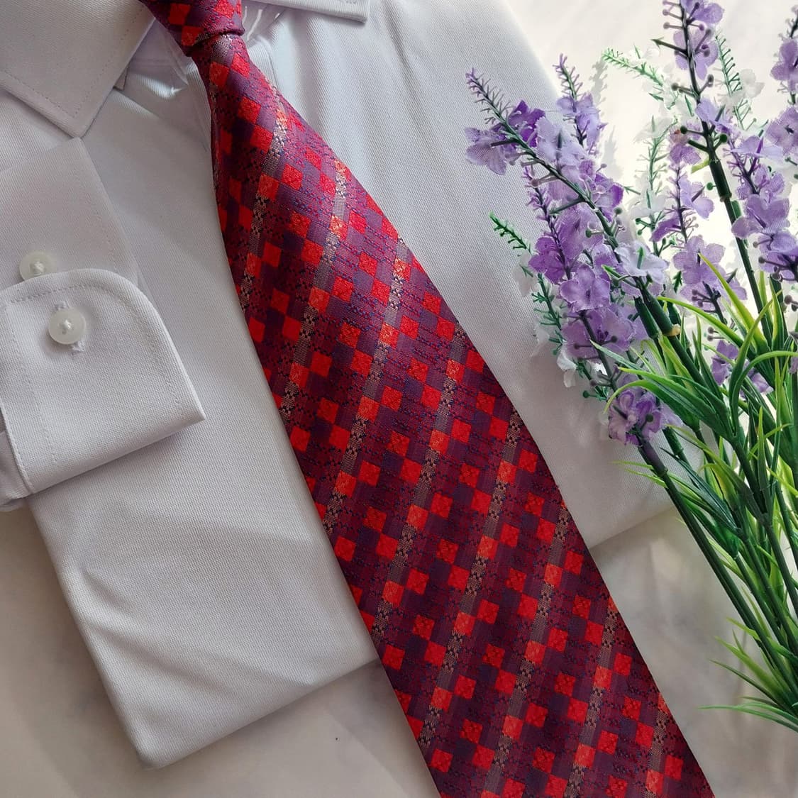 더반(다반) 실크 레드 체크 패턴 넥타이 9.5cm 새상품 K1361
 상품이미지7
