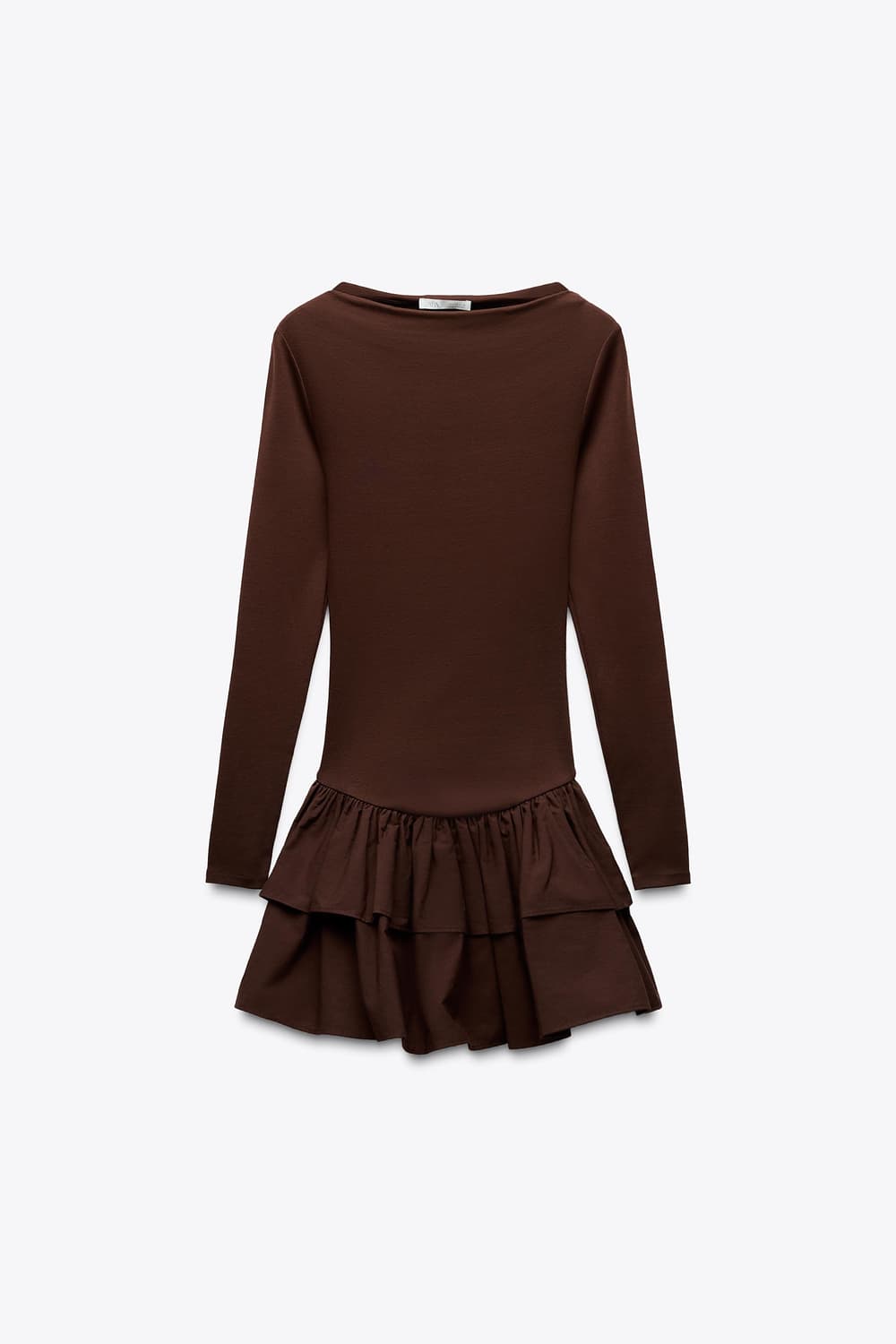 [최저가/착샷]자라 ZARA 보트넥 프릴 미니 원피스 브라운 상품이미지2