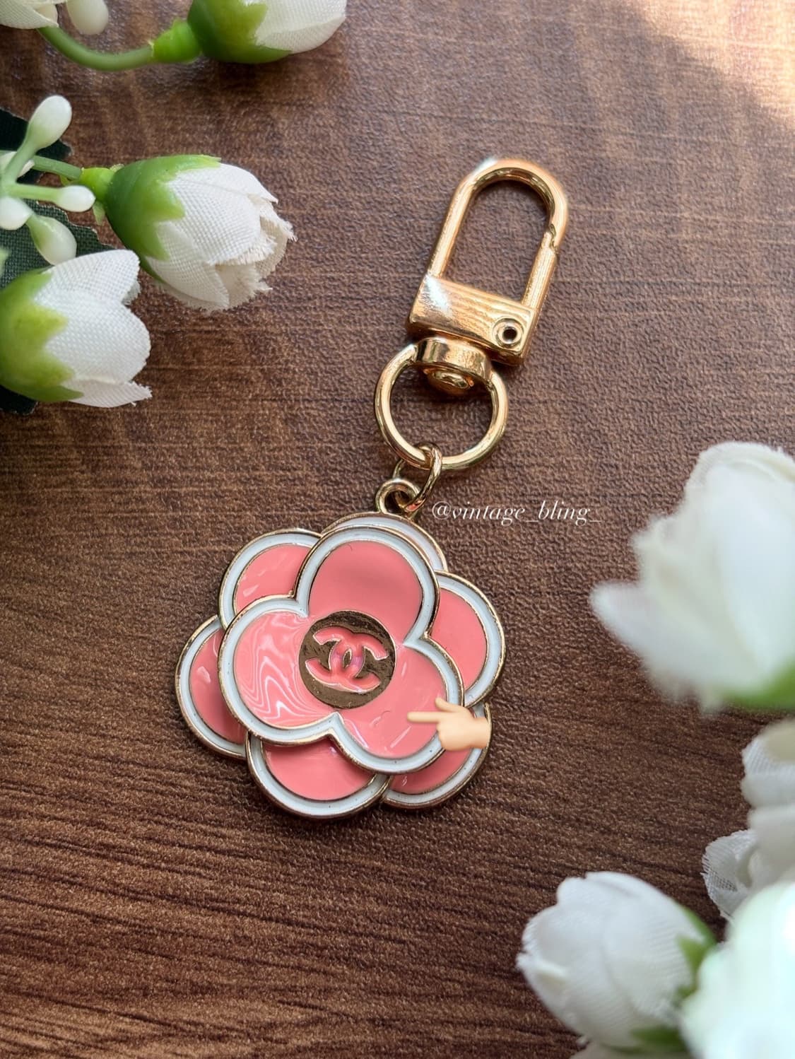 [SALE] 샤넬 까멜리아 플라워 핑크골드 백참 키링 키체인 상품이미지3