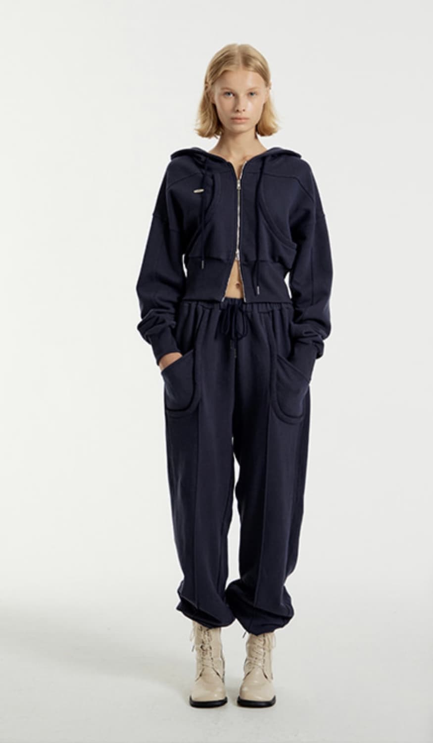 시티브리즈 - 더블포켓후드집업,포켓조거 셋업 (네이비) 상품이미지3