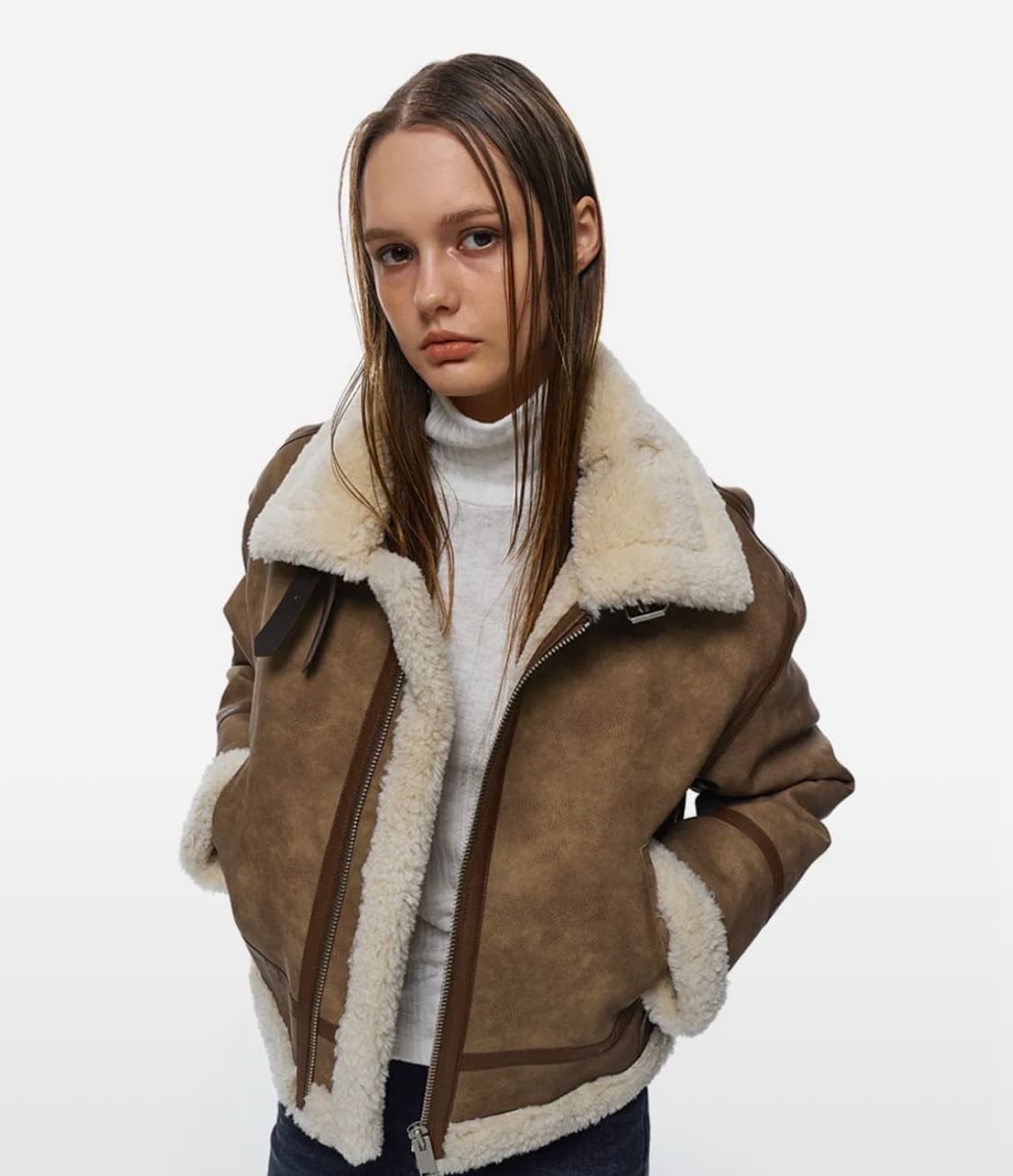 하이넥 퍼 무스탕 카멜 상품이미지3