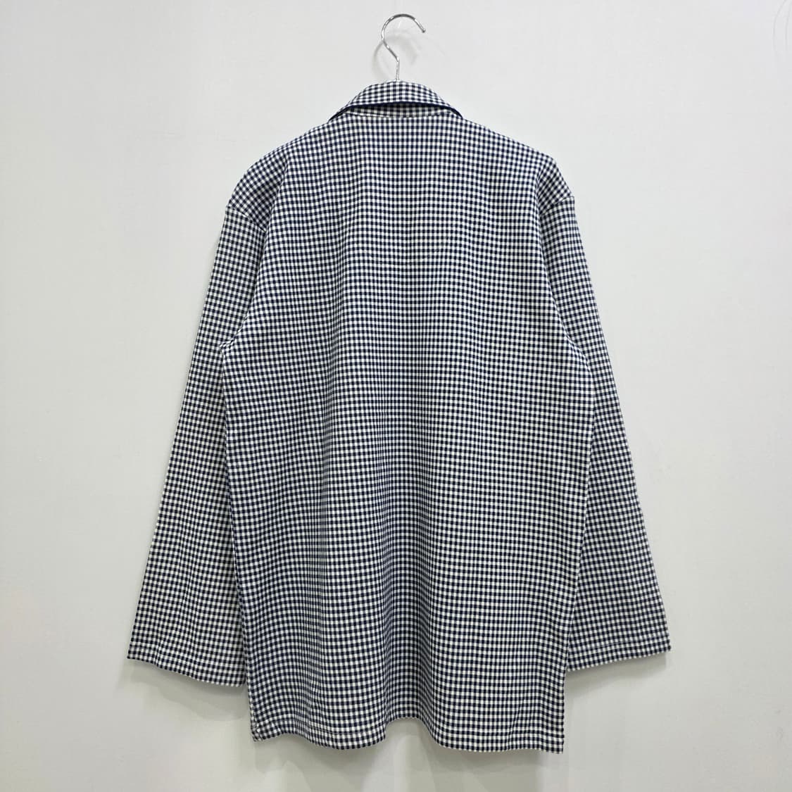 깅엄 체크 네이비 화이트 겨울 잠옷 파자마 세트 남녀공용 상품이미지3