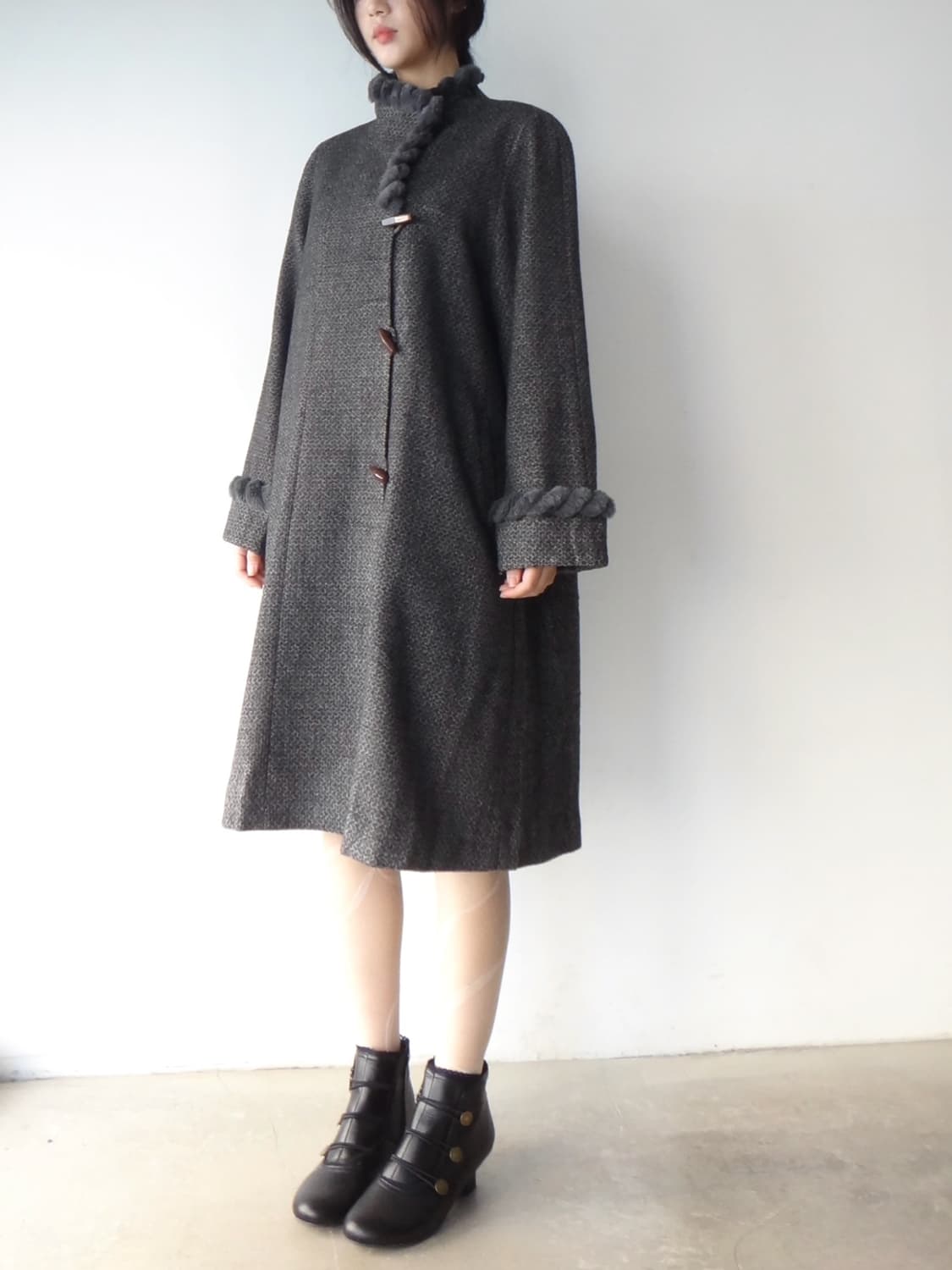 Round fur trimming coat / grey 상품이미지5