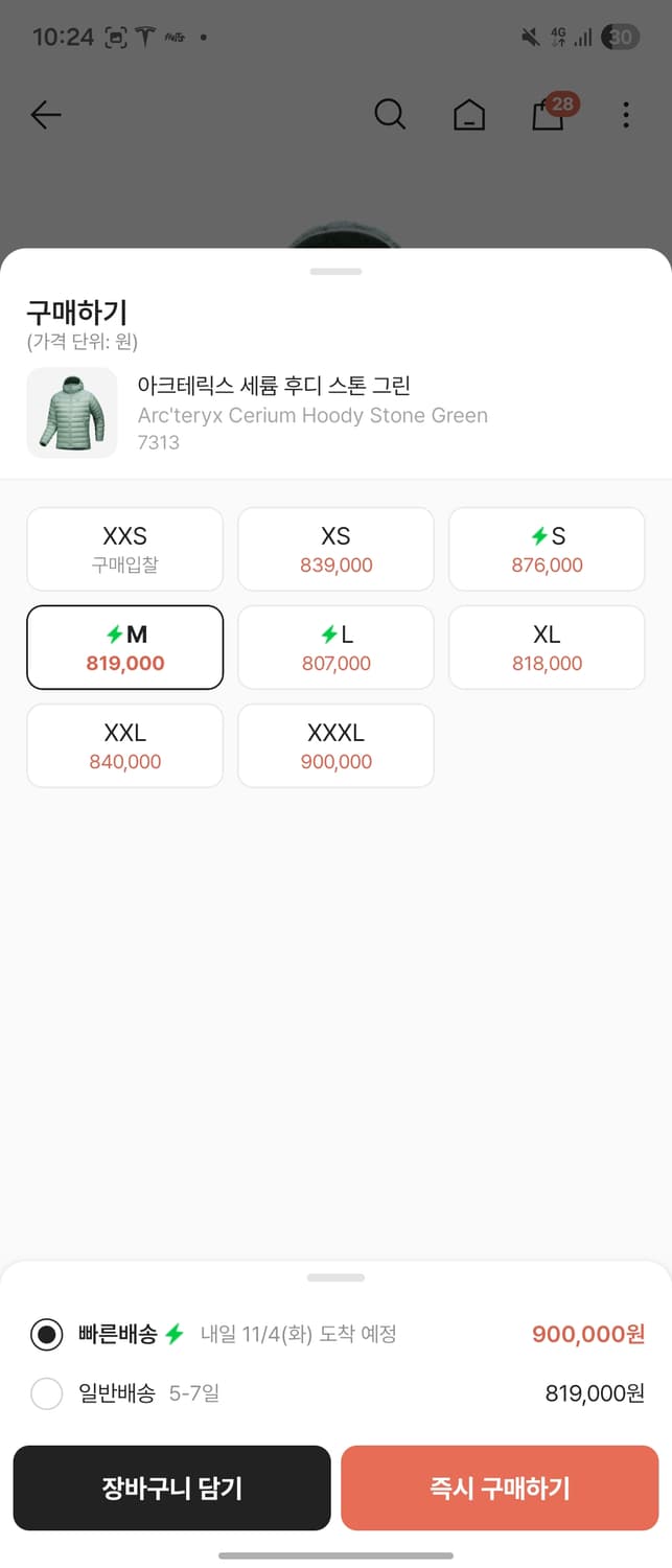 아크테릭스 세륨 후디 스톤 그린 M 사이즈 상품이미지4