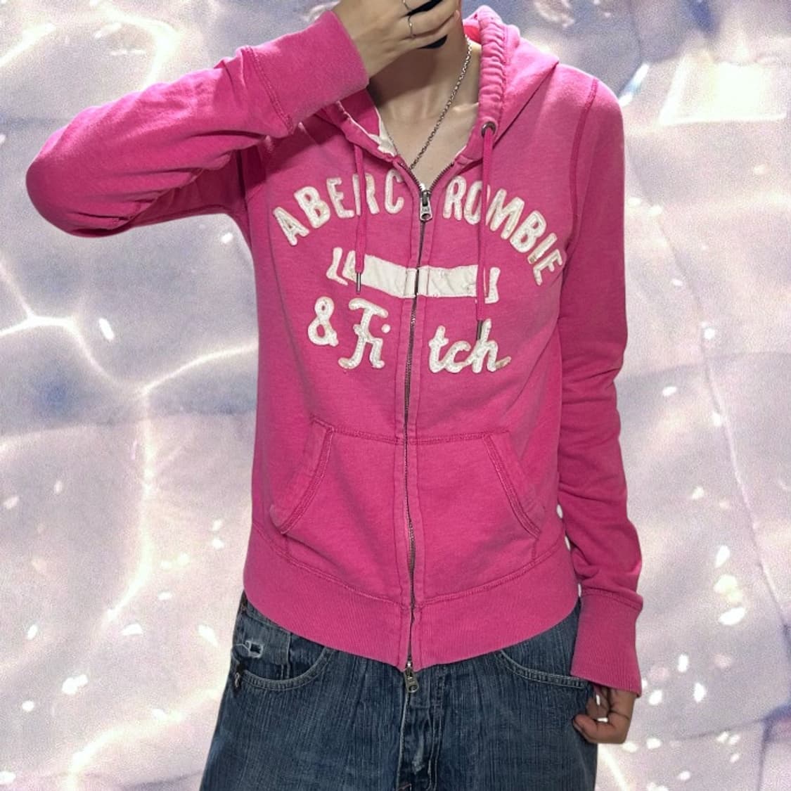 아베크롬비 y2k 기모 후드집업 핫핑크 M 상품이미지3