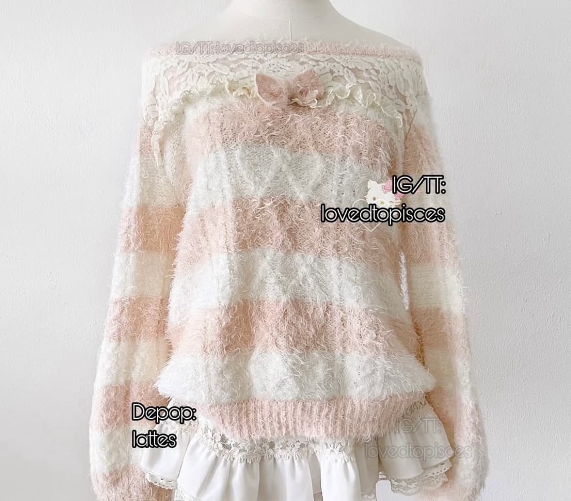 리즈리사 리즈멜로 핑크 스트라이프 레이스 리본 니트 히메 갸루 러블리 상품이미지1