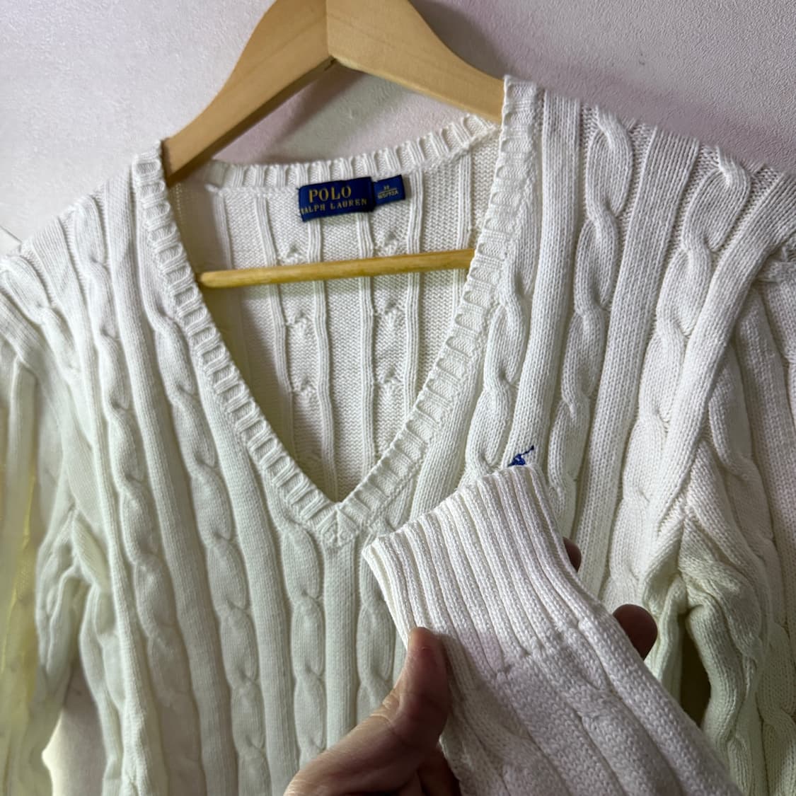 폴로 랄프로렌 화이트 브이넥 여성 케이블 니트 M (여성 66정도) 상품이미지7