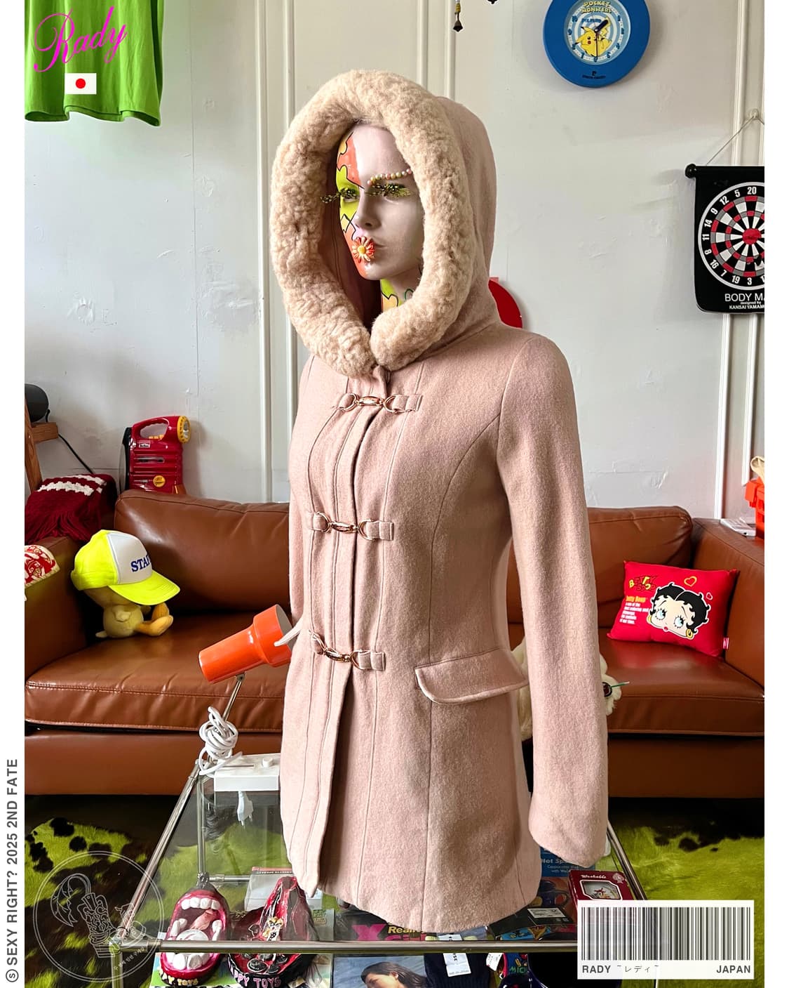 Rady レディ Pink Fur Hood Buckle Wool coat 상품이미지1