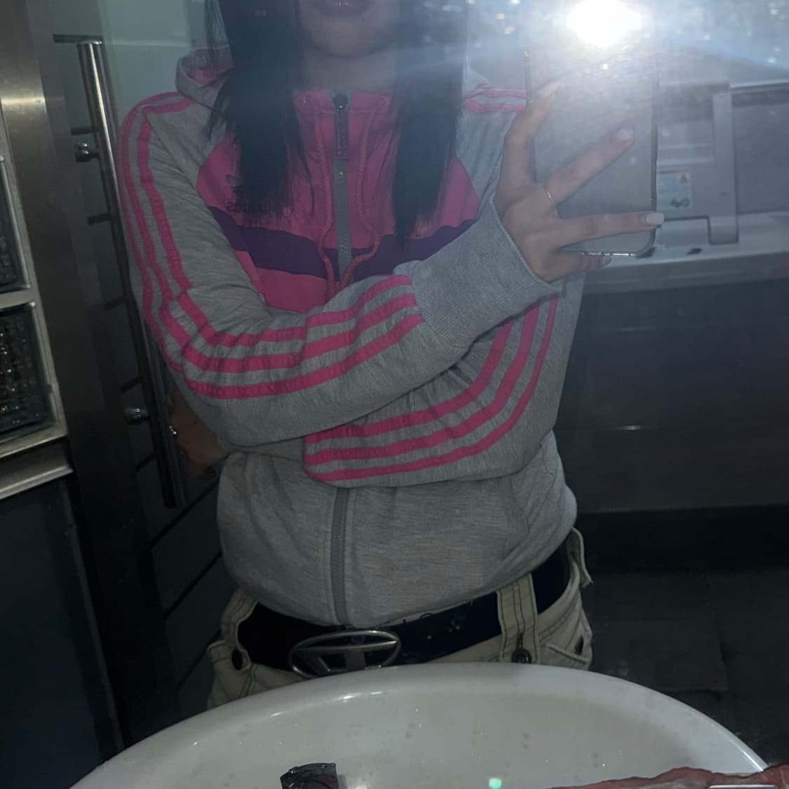 vtg 아디다스 핑크 배색 후드집업 상품이미지1