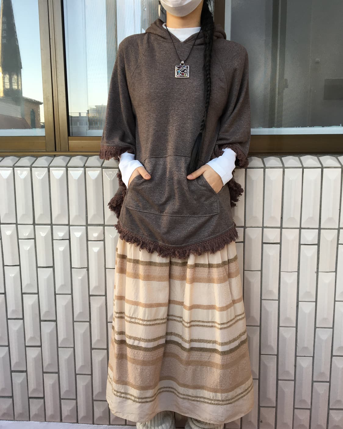 Fringe hood cape 상품이미지1