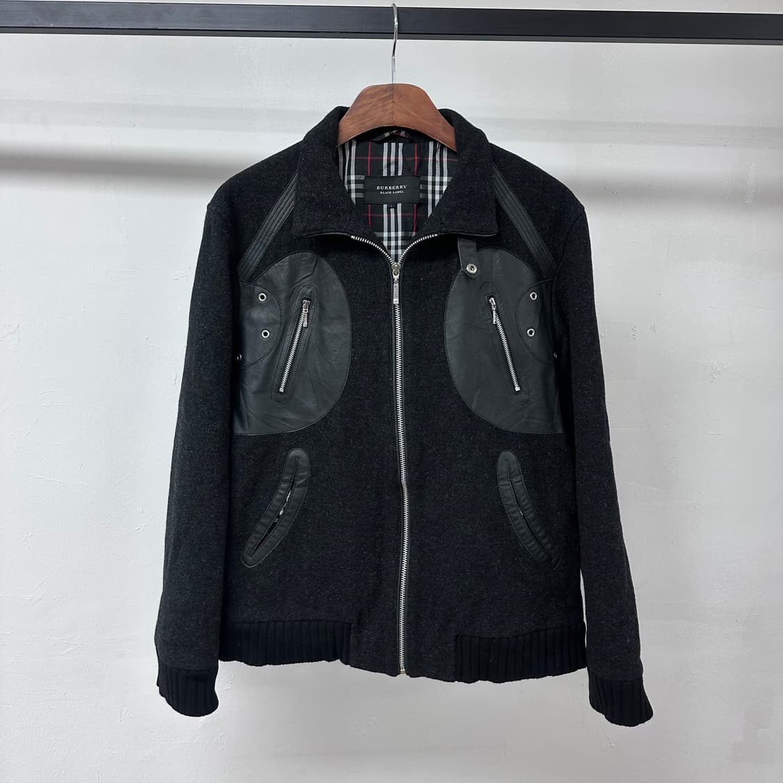 버버리 블랙라벨 울 가죽패치 집업 자켓 L사이즈 J33 상품이미지1