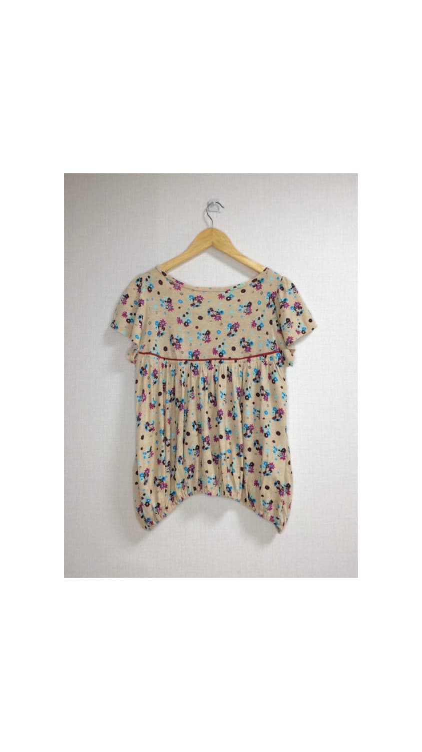 스나오 쿠와하라 베이지 플로럴 벌룬 탑 상품이미지4