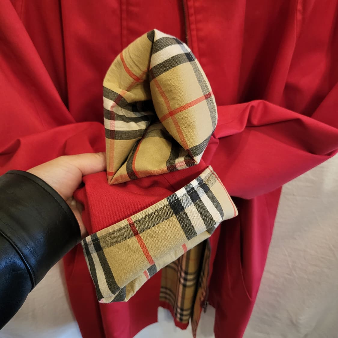 버버리 레드 노바 체크 후드 코트 트렌치 자켓 상품이미지4